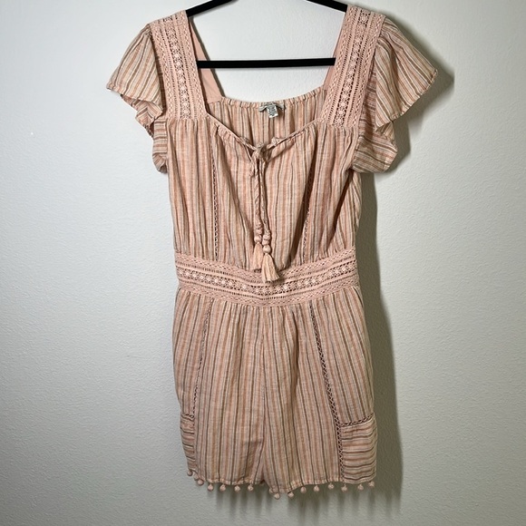 American Eagle Striped Cotton Linen Blend Romper – Size Medium Tall - Picture 4 of 10